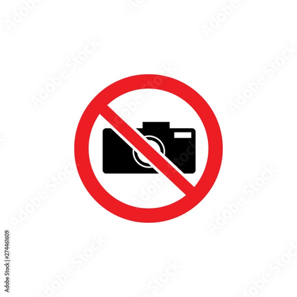 Fototapeta No camera icon inside red crossed out circle sign. Photography restriction symbol in protected area