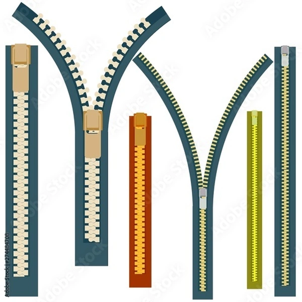Obraz Zipper fastener. Design element fornitura. Vector illustration.