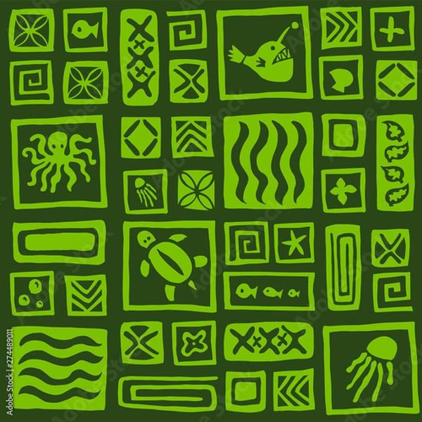 Fototapeta Seamless retro tiki pattern