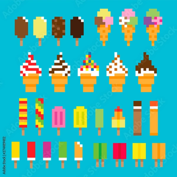 Fototapeta Collection retro pixel ice cream icons in vector