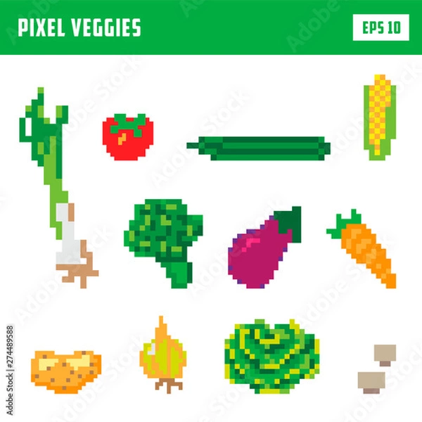 Fototapeta pixel vegetable retro 8bit icon set
