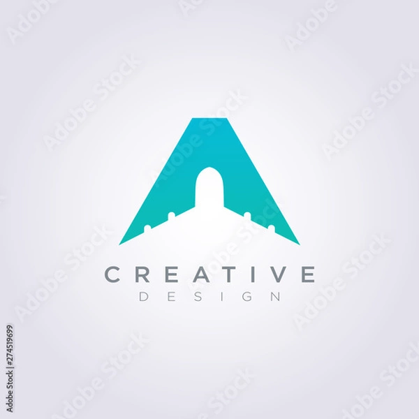 Fototapeta Letter A Airplane Vector Illustration Design Clipart Symbol Logo Template