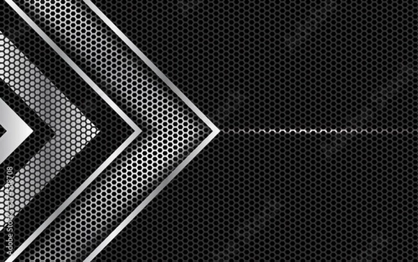 Obraz Black abstract silver technology geometric background. Line metallic shape with light hexagon pattern composition