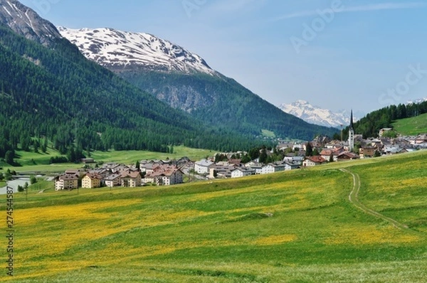 Fototapeta Bergdorf Zuoz, Engadin, Graubünden, Schweiz