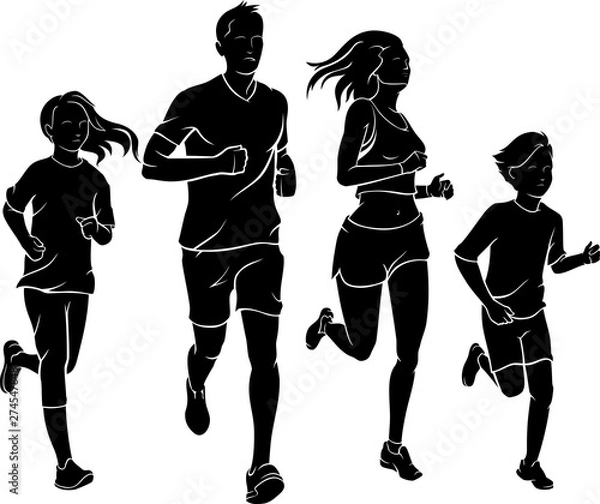 Obraz Family Jogging, Vector Silhouette