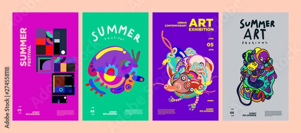 Fototapeta Summer Festival Art and Culture Colorful Illustration Poster. Illustration for Summer, event, website, landing page, promotion, flyer, digital and print.