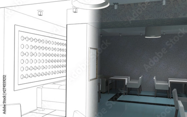 Fototapeta restaurant, interior visualization, 3D illustration