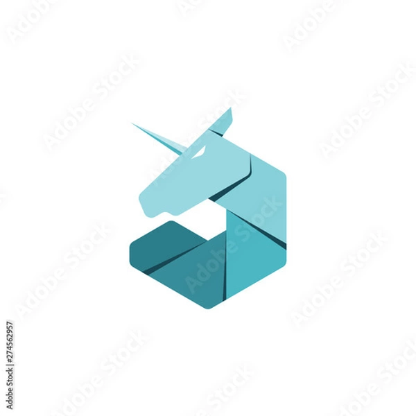 Fototapeta simple hexagonal origami unicorn vector logo
