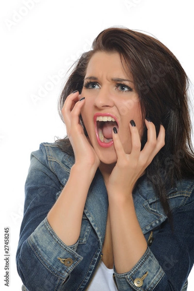 Obraz Expressions.Young attractive woman with open mouth feeling fear