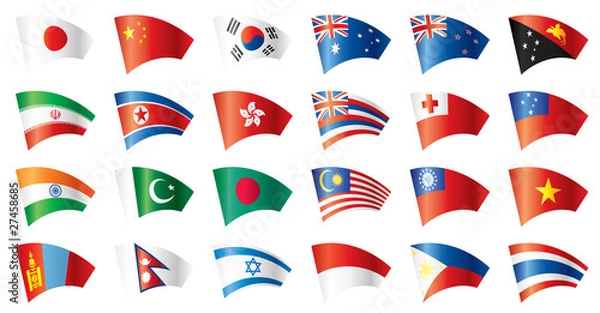 Obraz Moving flags set - Asia. 24 Vector flags.