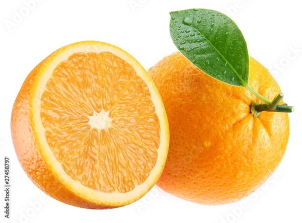 Obraz Ripe orange and its half with leaf.
