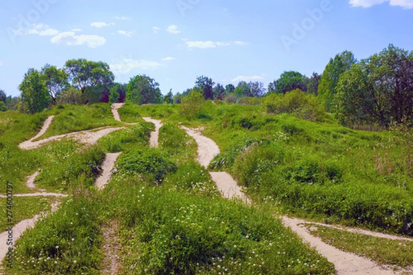 Obraz Many paths of different directions on the green hills