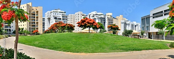 Obraz Panorama of a new residential area with modern houses and a large landscaping of the territory of the city of Holon in Israel