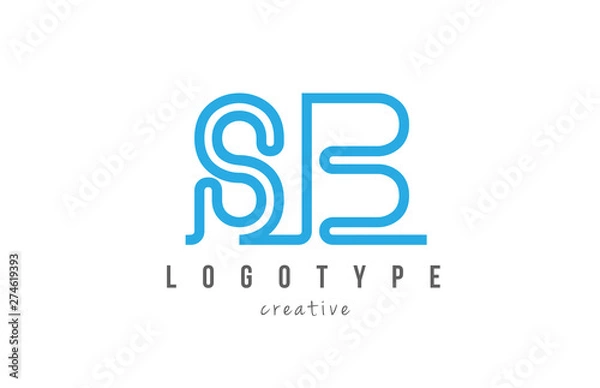 Fototapeta SB S B blue joined line alphabet letter combination logo icon design