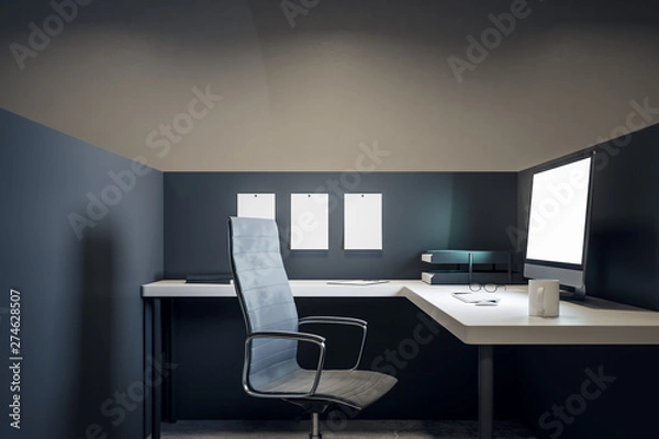 Fototapeta Bright office with empty computer