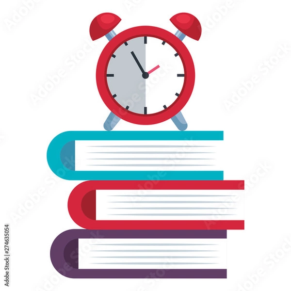 Fototapeta pile textbooks with alarm clock icons