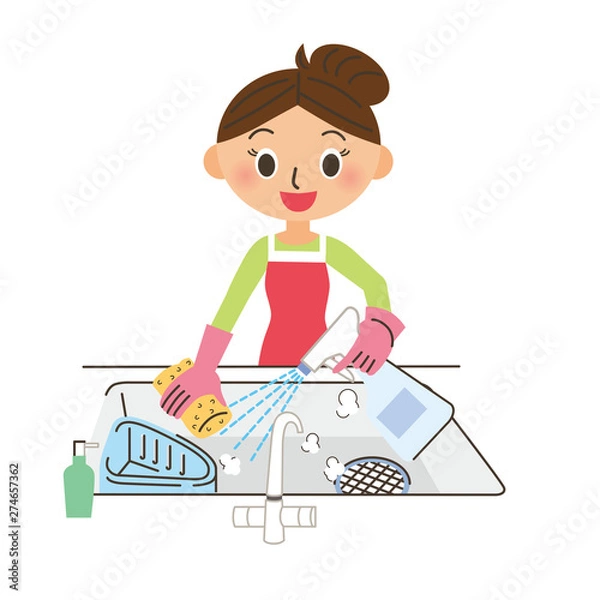 Fototapeta キッチンの除菌をする主婦