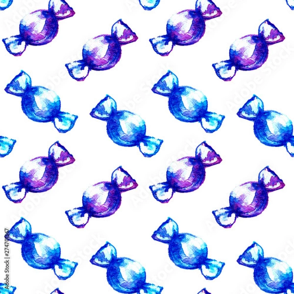 Fototapeta Candy pattern in cartoon style on white background for design, fabric or print