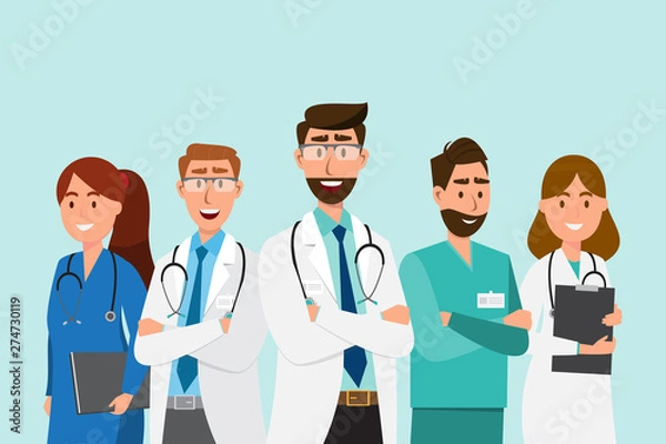 Obraz Set of doctor cartoon characters. Medical staff team concept