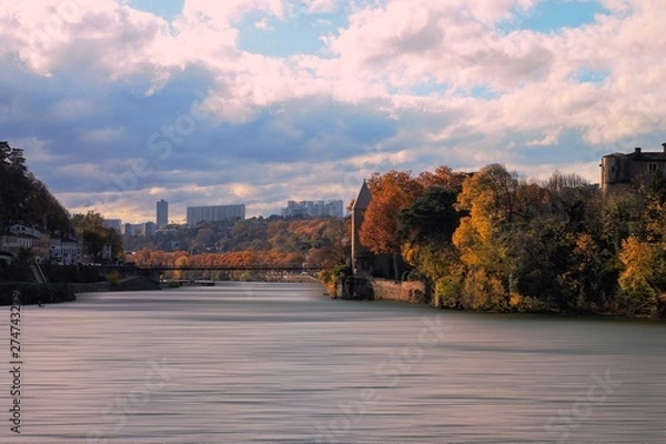 Obraz bridge over the river in autumn