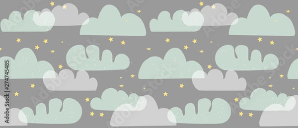 Fototapeta Vector seamless pattern with cartoon clouds