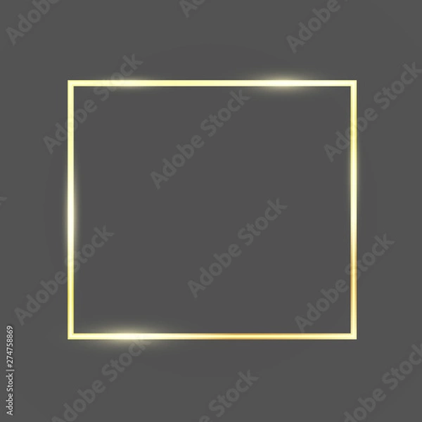 Fototapeta Golden frame template with glitter effect for banner, poster or postcard. Gold frame with space for text. Vector illustration