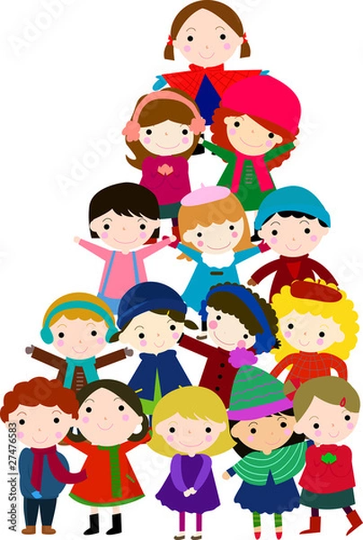 Fototapeta group of children for christmas tree