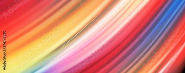 Fototapeta Abstract wave lines fluid rainbow style color stripes on black background. Artistic illustration for presentation, app wallpaper, banner or poster