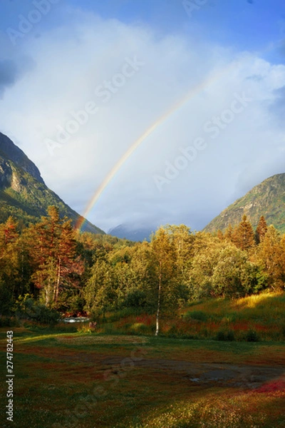 Obraz spellbinding landscape of Norwegian nature with high charming mountains and hills in which it is impossible not to fall in love