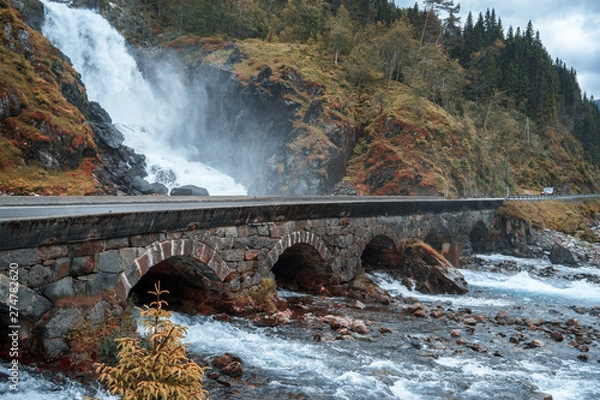 Obraz spellbinding landscape of Norwegian nature with high charming mountains and hills, wonderful rivers in which it is impossible not to fall in love