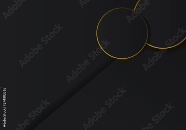 Obraz Vector of luxury abstract dark background with circle shape. Realistic golden line and shapes textured object. Futuristic and elegant. Eps 10.