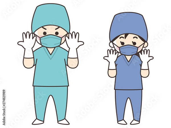 Fototapeta 手術着を着た医師の男女