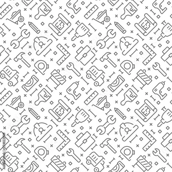 Obraz Construction seamless pattern with thin line icons