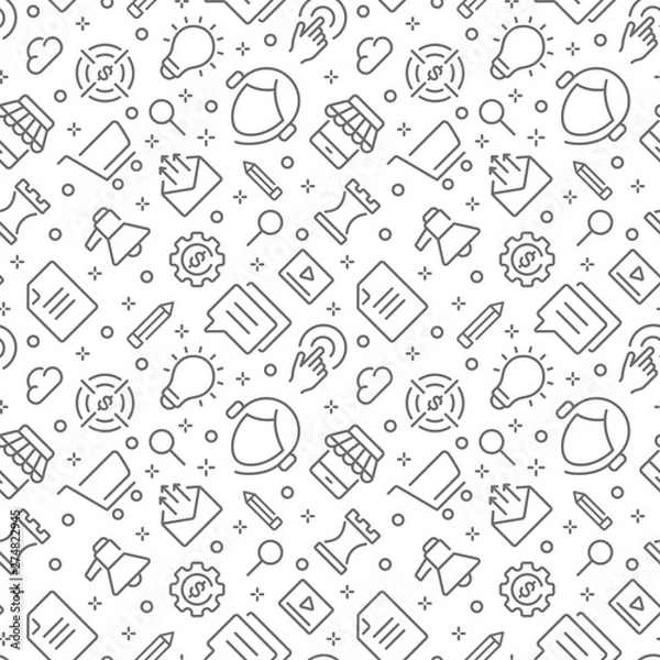 Fototapeta Marketing seamless pattern with thin line icons