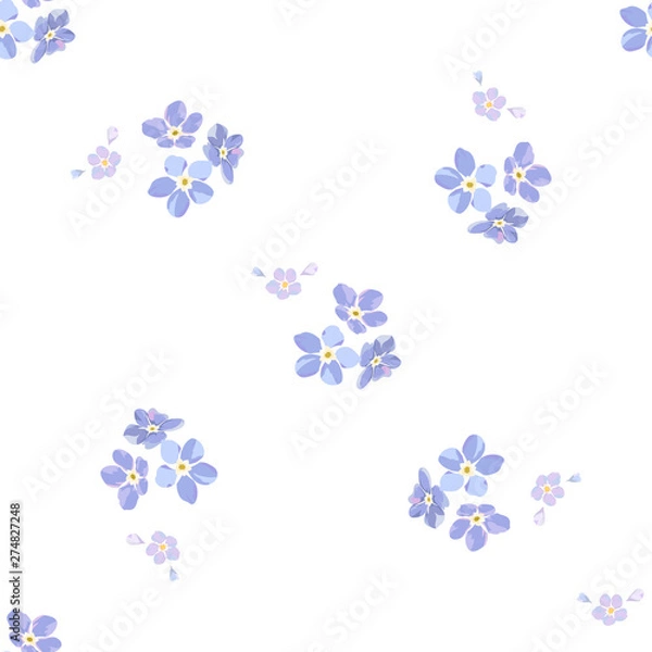 Obraz Vintage seamless pattern with field small blue flowers on white background.