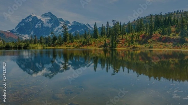 Fototapeta Mounain, lake and forest