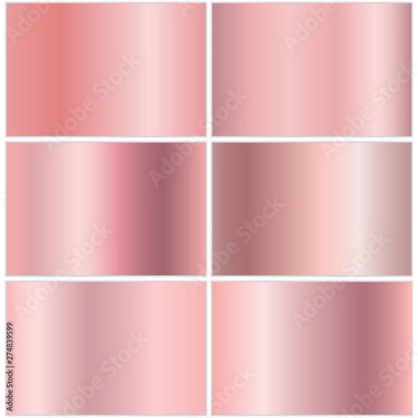 Fototapeta Set of backgrounds with pink gold gradient. Vector illustration with metal texture
