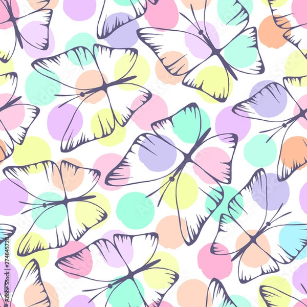 Fototapeta Vintage seamless pattern with butterflies.