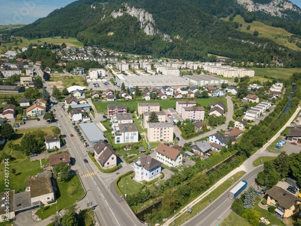Fototapeta Aerial View Oensingen Switzerland Highway Intersection