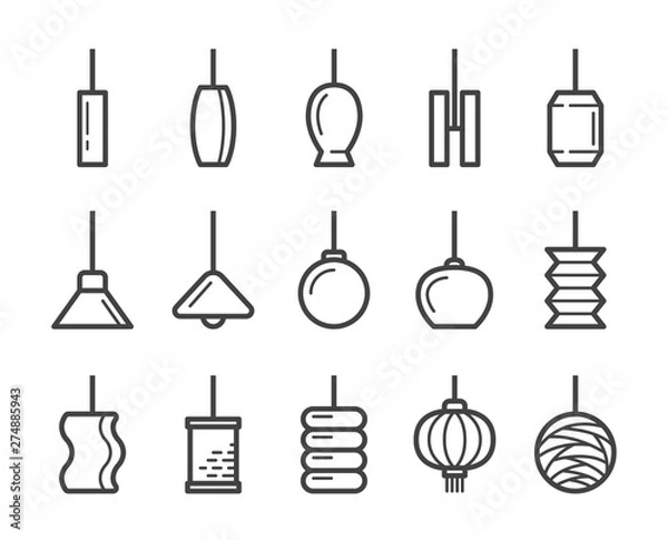 Fototapeta hanging lamp thin line icon set,vector and illustration