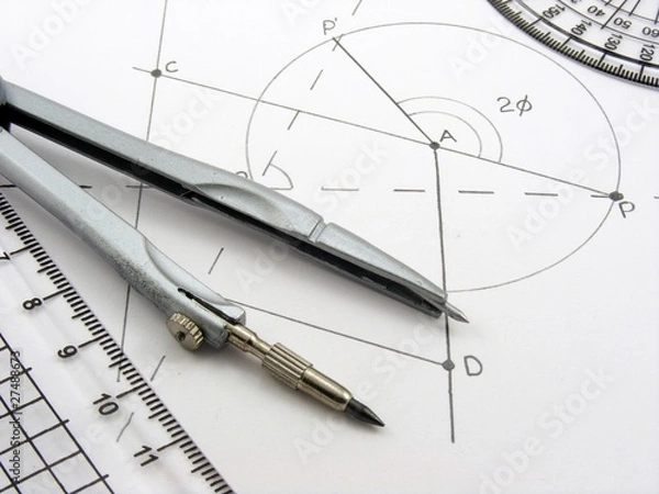 Obraz Geometrical diagram with geometry set