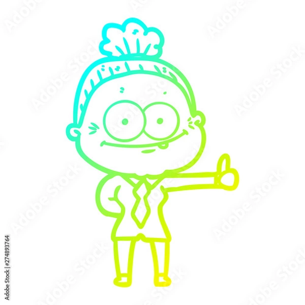 Fototapeta cold gradient line drawing cartoon happy old woman