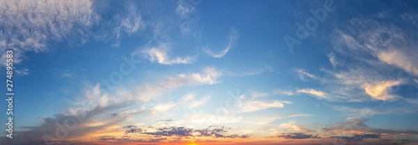 Obraz Sunset cloudy sky with orange sun