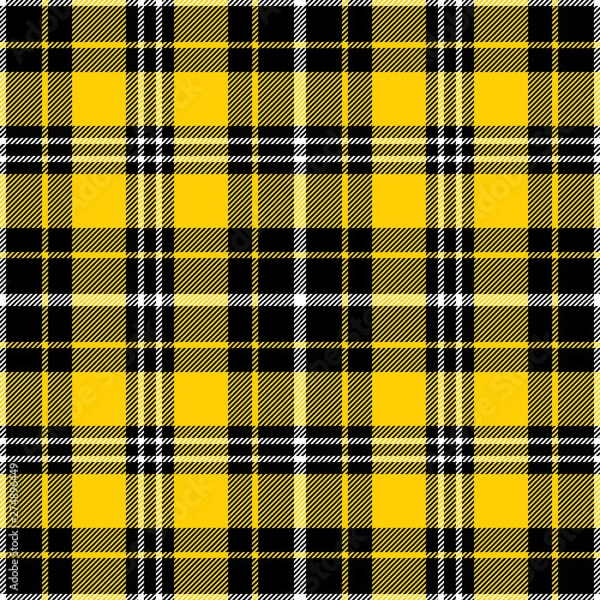 Fototapeta Yellow, black and white tartan plaid pattern. Flannel textile pattern / seamless background.