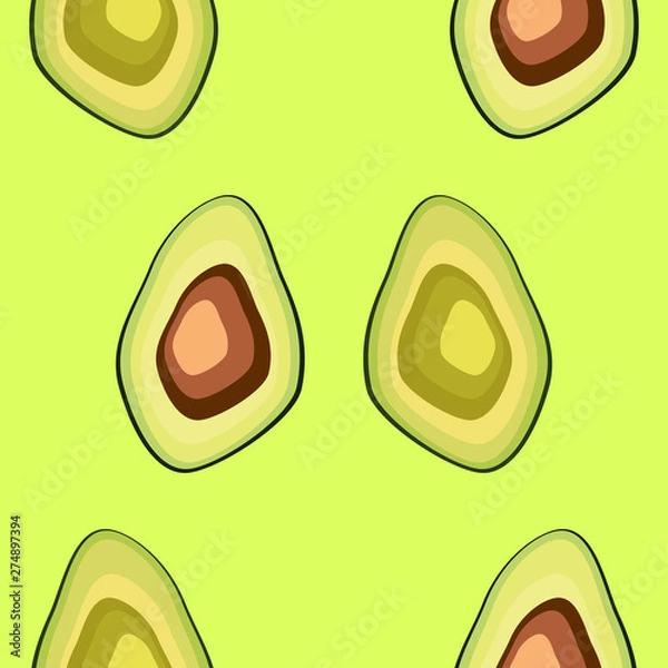 Fototapeta Avocado seamless pattern on background. Whole and cut avocado