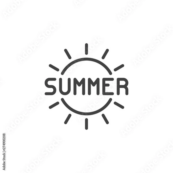Fototapeta Summer lettering line icon. linear style sign for mobile concept and web design. summer sun outline vector icon. Travel, tourism symbol, logo illustration. Vector graphics