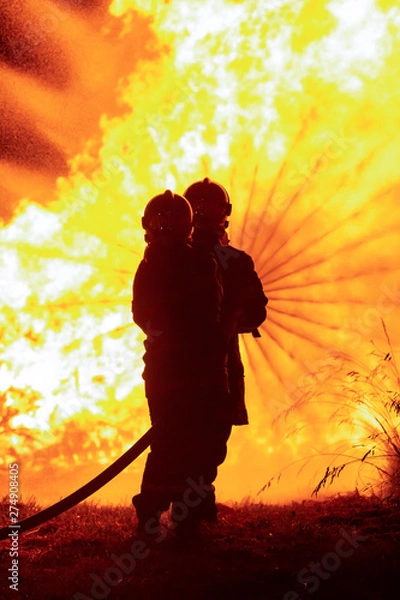 Obraz Pompiers face aux flammes