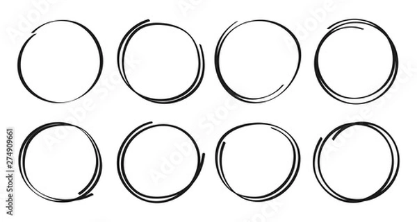 Fototapeta Hand drawn circles sketch frame super set. Rounds scribble line circles. Vector illustrations