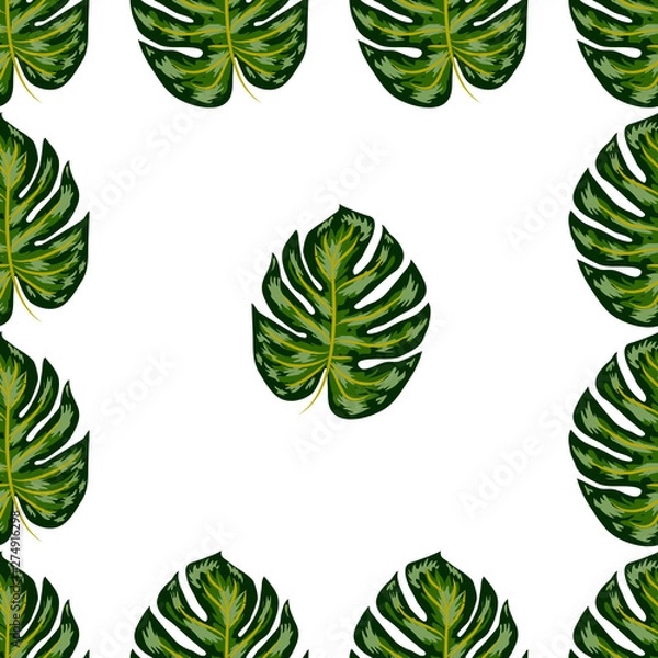 Fototapeta Tropical Pattern. Seamless Texture with Bright Hand Drawn Leaves of Monstera.