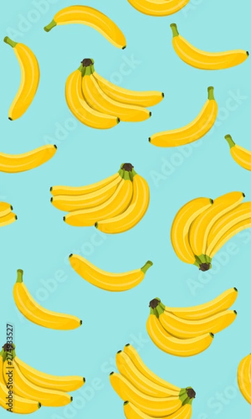 Obraz Banana seamless pattern, Bunch of ripe bananas on a blue background. vector illustration.